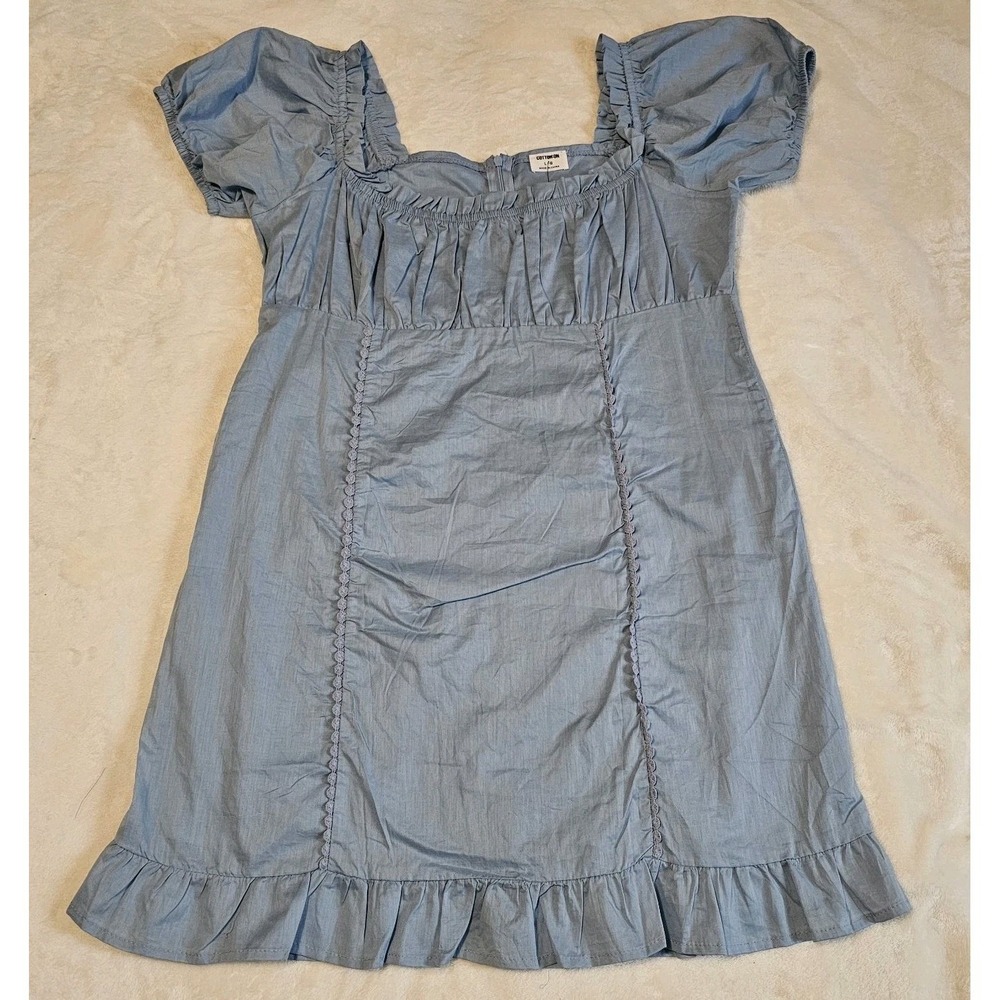 NWT Cotton:On Blue Woven Lily Short Sleeve Corset Mini Dress Size Large